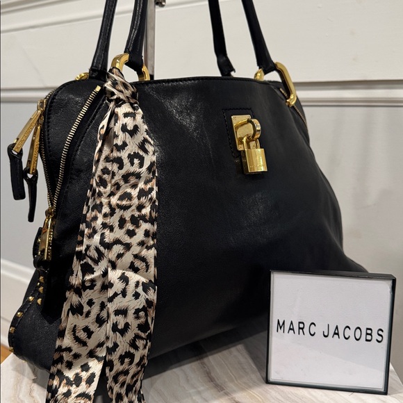 Marc Jacobs Bag Large Black Leather Shoulder Bag with Gold Hardware and Studs - Picture 1 of 17